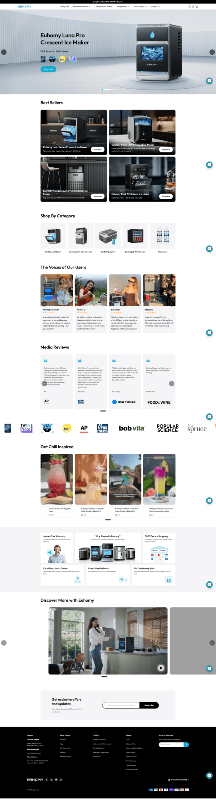 Euhomy – Shopify eCommerce Store for Portable Ice Maker