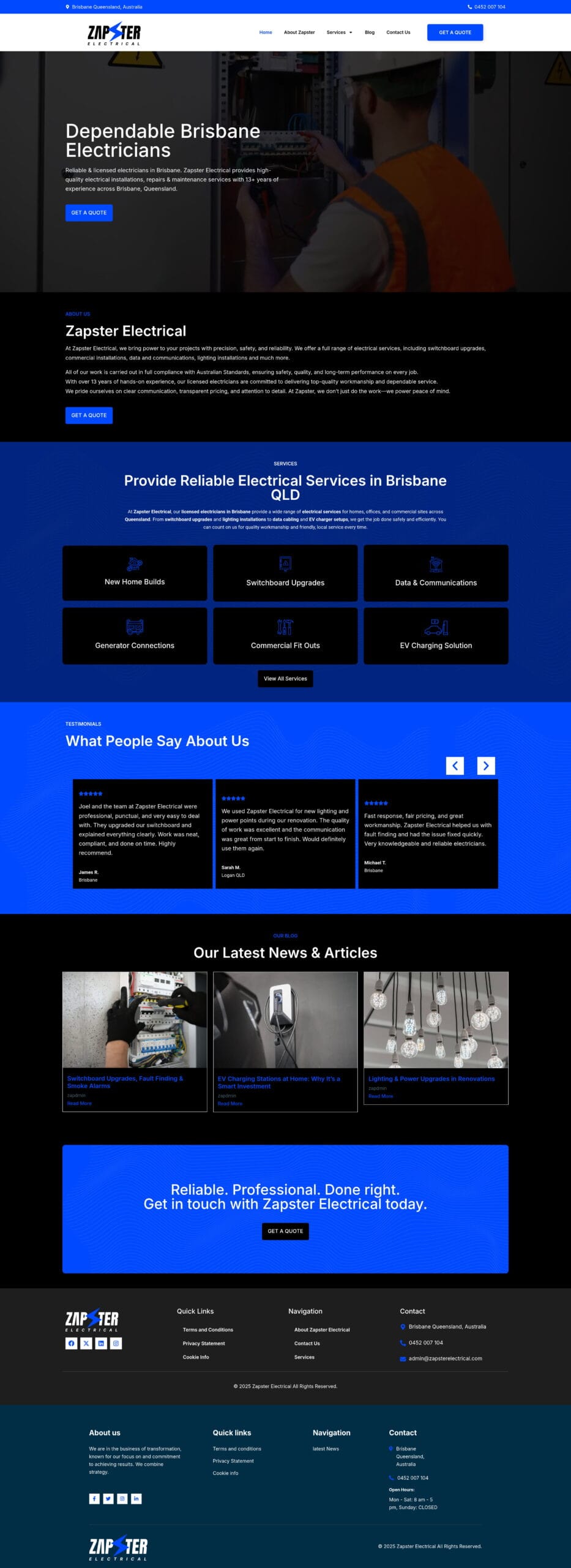Zapster Electrical – Professional Electrical Service WordPress Website